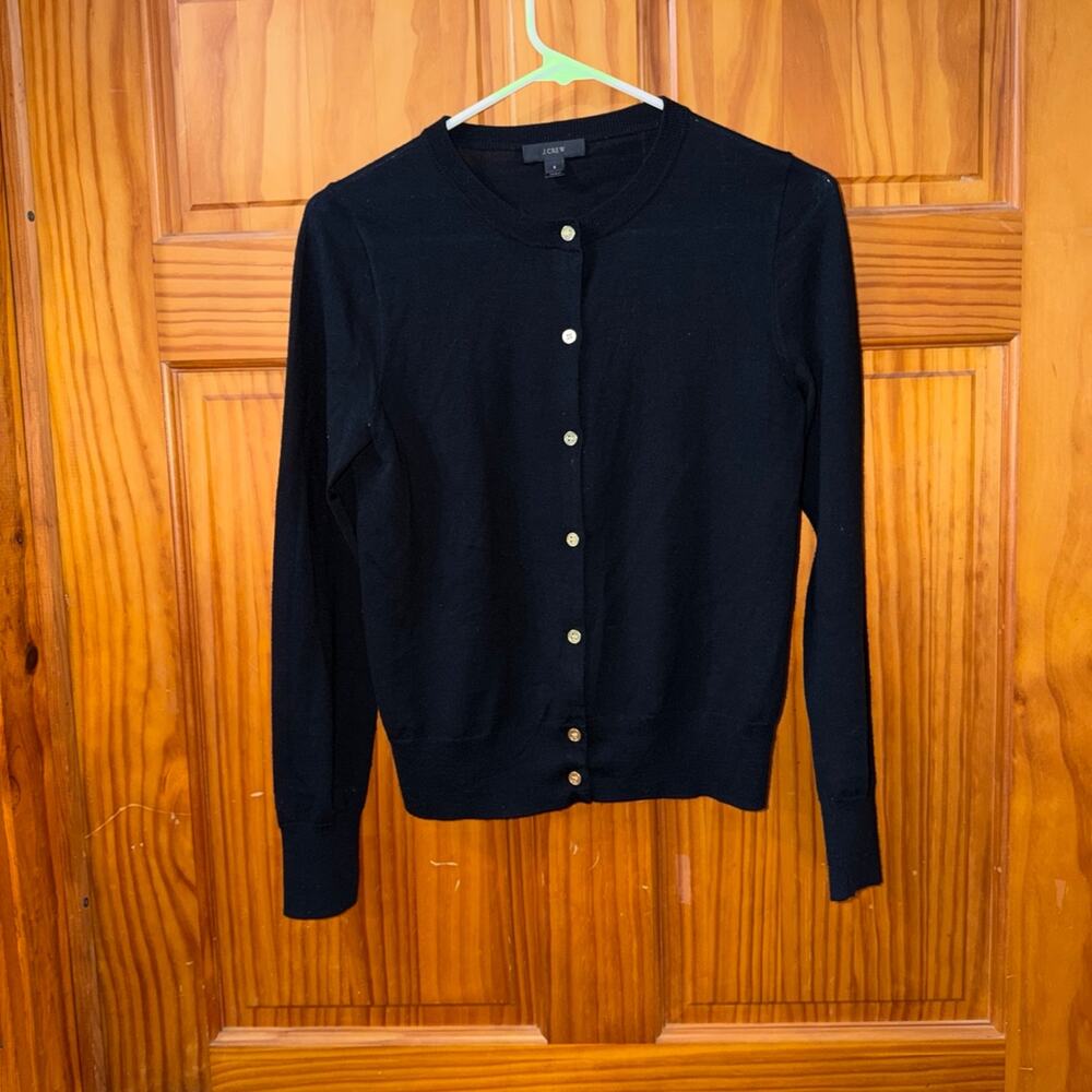 J. Crew Button Up Black Cardigan 100% Merino Wool Size Small